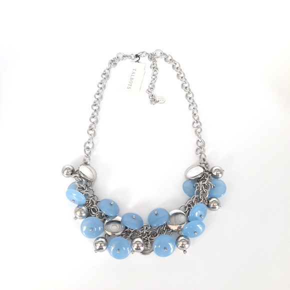 NWT Talbots Blue & Silver Tone Beaded Textured Chain Link Necklace 18" + 3" Ext - Picture 3 of 6